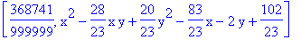 [368741/999999, x^2-28/23*x*y+20/23*y^2-83/23*x-2*y+102/23]